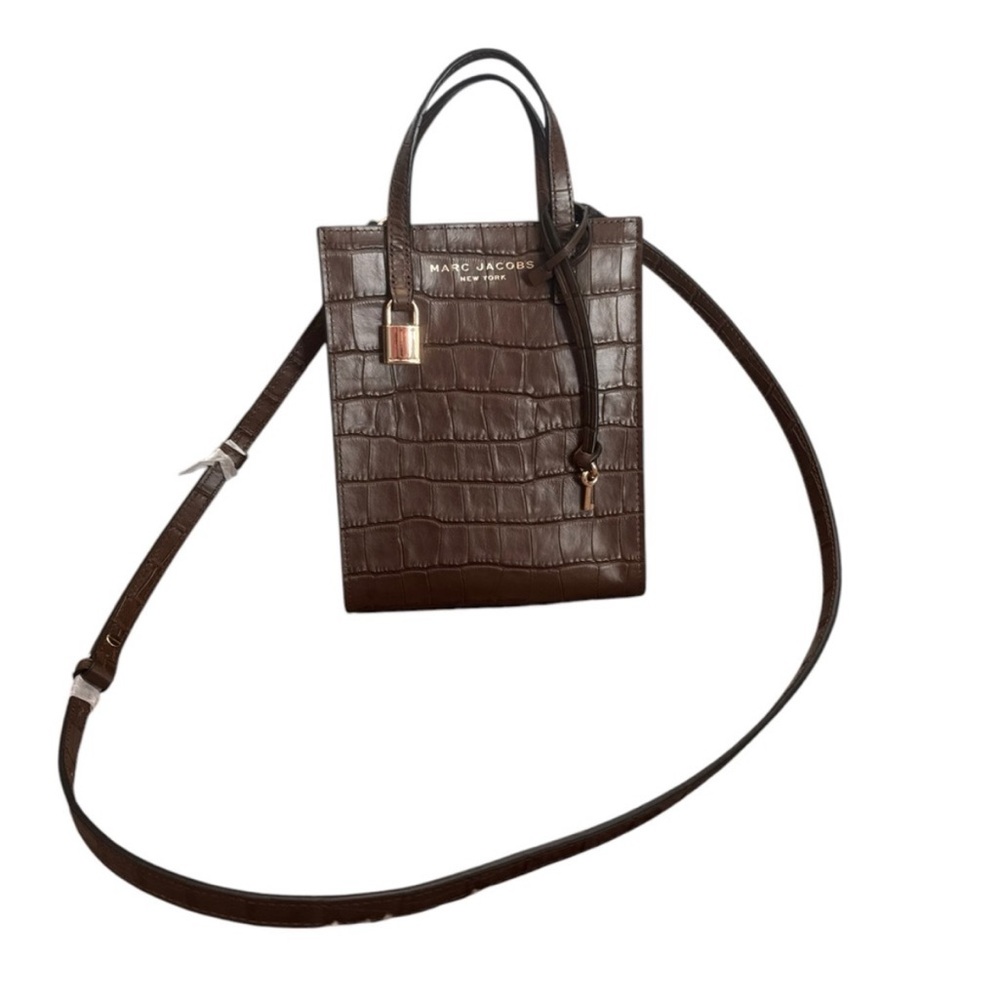 NWT. Marc Jacobs Mini Grind Tote in Dark Brown Croc-Embossed Leather - Picture 4 of 5